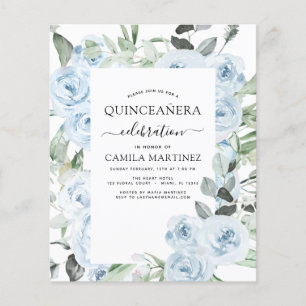 Flyer Invitación floral Dusty Blue Quinceañera