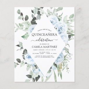 Flyer Invitación floral Dusty Blue Quinceañera
