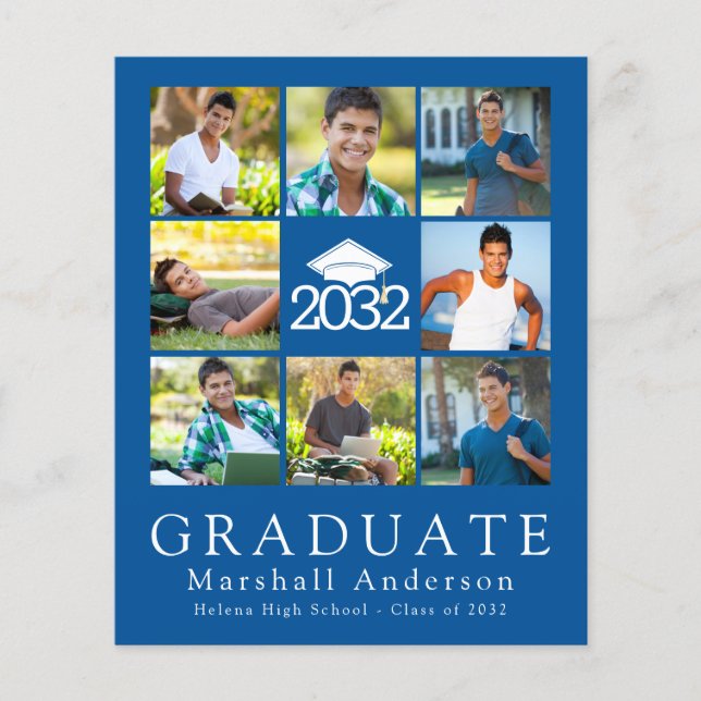 Flyer INVITACIÓN fotográfica PAPER Blue Graduate Cap Tas (Frente)