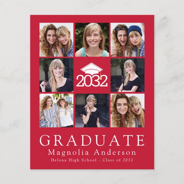Flyer INVITACIÓN fotográfica PAPER Red Graduate Cap Tass (Frente)