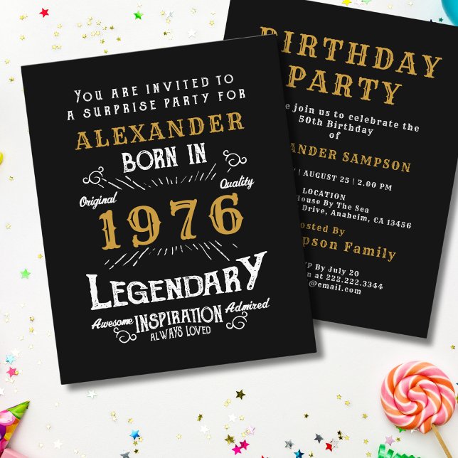 Flyer Invitación Leyenda Cumpleaños 50 Presupuesto 1976 (1976 birthday invitation budget flyer. White background.)