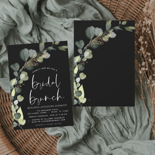 Flyer Invitación negra de brunch de novia de eucalipto d