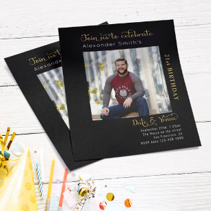 Flyer Invitación negra de cumpleaños número 21 del presu