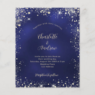 Flyer Invitación nupcial del purpurina de oro azul marin