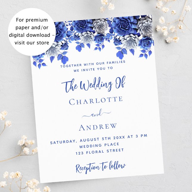 Flyer Invitación para matrimonio de flores azules blanca (Subido por el creador)