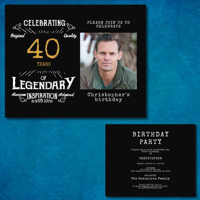 Flyer Invitación por 40 cumpleaños a Black Gold Budget (Celebrate the golden age of your loved one's life with this budget-friendly 40th birthday invitation)