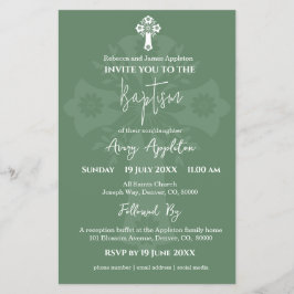 Flyer Invitación presupuestal Baptismo Floral Fern Green