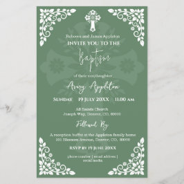 Flyer Invitación presupuestal Baptismo Floral Fern Green