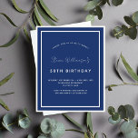 Flyer Invitación presupuestal blanca de la marina de cum<br><div class="desc">Tenga en cuenta que esta invitación está en papel de volante y es muy delgada. Los sobres no están incluidos. Para invitaciones más gruesas (el mismo diseño) visite nuestra tienda. Moderna, elegante e invitada. Un fondo azul marino decorado con marcos blancos. Personalice y agregue un nombre y detalles. Texto blanco....</div>