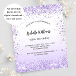 Flyer Invitación presupuestal de Birday Violet Lavender<br><div class="desc">Tenga en cuenta que esta invitación está en papel de volante y es muy delgada. Los sobres no están incluidos. Para invitaciones más gruesas (el mismo diseño) visite nuestra tienda. Para una elegante fiesta de cumpleaños número 40 (o cualquier edad). Fondo de degradado blanco y violeta de moda. Decorada con...</div>