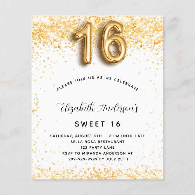 Flyer Invitación presupuestal de Sweet 16 purpurina de o (Frente)