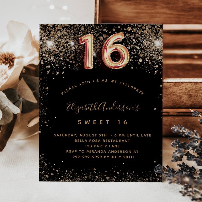 Flyer Invitación presupuestal de Sweet 16 purpurina de o (Subido por el creador)