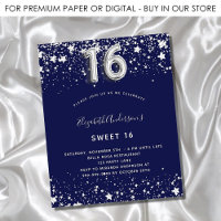 Invitación presupuestal dulce 16 color azul marino