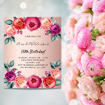 Flyer Invitación presupuestal rosa de rosa floral de cum<br><div class="desc">Tenga en cuenta que esta invitación está en papel de volante y es muy delgada. Los sobres no están incluidos. Para invitaciones más gruesas (el mismo diseño) visite nuestra tienda. Una elegante invitación para una fiesta de cumpleaños número 50 (o cualquier edad). Flores contemporáneas de color rosa, violeta y oro...</div>