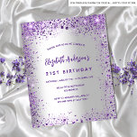 Flyer Invitación presupuestal violeta de plata de cumple<br><div class="desc">Tenga en cuenta que esta invitación está en papel de volante y es muy delgada. Los sobres no están incluidos. Para invitaciones más gruesas (el mismo diseño) visite nuestra tienda. Invitación a la fiesta de cumpleaños 21 (o a cualquier edad) de niñas y mujeres. Delante: Un fondo de moda y...</div>