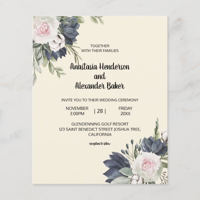 Flyer Invitación presupuestaria a la ceremonia de bodas. (Frente)