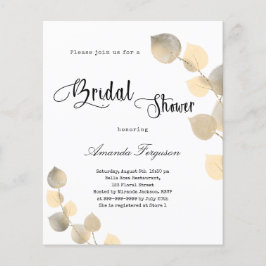Flyer Invitación presupuestaria Bridal Shower dorada euc