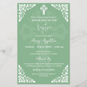 Flyer Invitación presupuestaria Cruz Floral Baptismo Sag