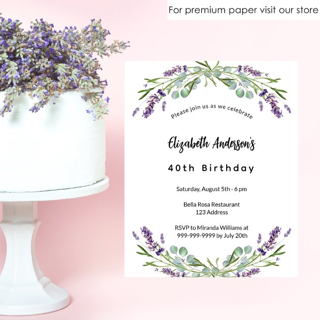 Flyer Invitación presupuestaria de Birday lavender eucal (Subido por el creador)