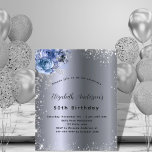 Flyer Invitación presupuestaria de cumpleaños de flores<br><div class="desc">Tenga en cuenta que esta invitación está en papel de volante y es muy delgada. Los sobres no están incluidos. Para invitaciones más gruesas (el mismo diseño) visite nuestra tienda. Para un elegante cumpleaños número 50 (o cualquier edad). Un elegante fondo metálico de imitación de plata oscura. Decorada con polvo...</div>
