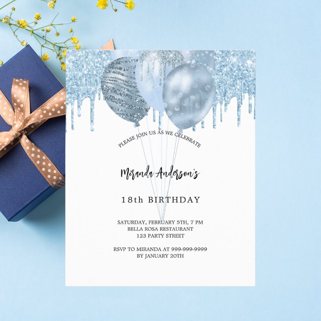 Flyer Invitación presupuestaria de globos azules blancos (Subido por el creador)