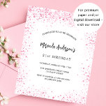 Flyer Invitación presupuestaria de moda de purpurina bla<br><div class="desc">Tenga en cuenta que esta invitación está en papel de volante y es muy delgada. Los sobres no están incluidos. Para invitaciones más gruesas (el mismo diseño) visite nuestra tienda. Para un elegante cumpleaños número 21 (o cualquier edad). Un elegante fondo blanco. Decorado con purpurinas falsos rosas, chispas. Personalice y...</div>