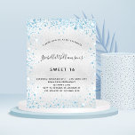 Flyer Invitación presupuestaria de purpurina azul dulce<br><div class="desc">Tenga en cuenta que esta invitación está en papel de volante y es muy delgada. Los sobres no están incluidos. Para invitaciones más gruesas (el mismo diseño) visite nuestra tienda. Para un elegante dulce 16, 16 cumpleaños. Un falso fondo metálico plateado. Decorada con polvo azul falso purpurina. Personalice y agregue...</div>