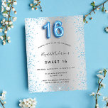 Flyer Invitación presupuestaria de purpurina azul dulce<br><div class="desc">Tenga en cuenta que esta invitación está en papel de volante y es muy delgada. Los sobres no están incluidos. Para invitaciones más gruesas (el mismo diseño) visite nuestra tienda. Una invitación moderna, elegante y glamurosa para una fiesta de 16 y 16 años de chica. Un fondo falso plateado, decorado...</div>
