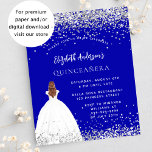Flyer Invitación presupuestaria de Quinceanera royal blu<br><div class="desc">Tenga en cuenta que esta invitación está en papel de volante y es muy delgada. Los sobres no están incluidos. Para invitaciones más gruesas (el mismo diseño) visite nuestra tienda. Una invitación moderna, elegante y glamurosa para una fiesta de 15 años en Quinceañera. Un fondo azul real con polvo falso...</div>
