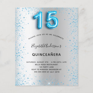 Flyer Invitación presupuestaria del purpurina azul plate