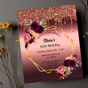 Flyer Invitación presupuestaria del purpurina de flores