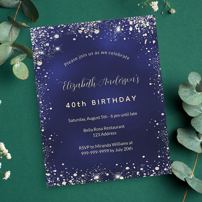Flyer Invitación presupuestaria del purpurina de oro azu (Subido por el creador)