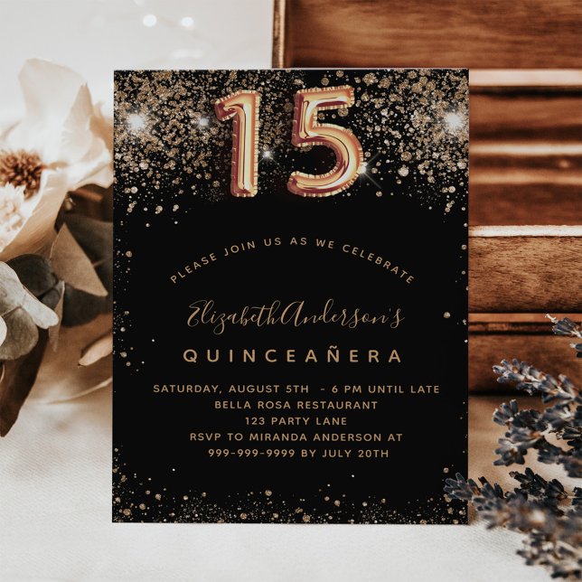 Flyer Invitación presupuestaria del purpurina de oro neg (Subido por el creador)