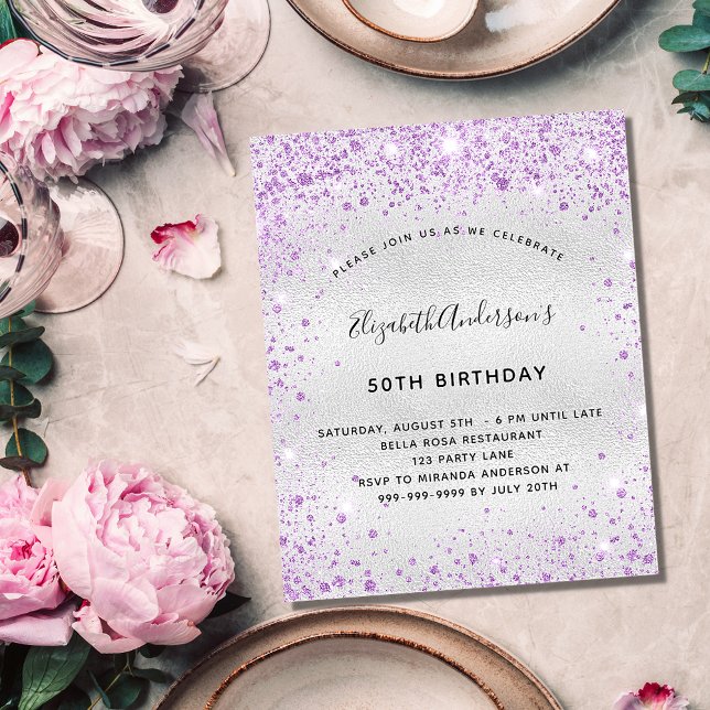 Flyer Invitación presupuestaria del purpurina de plata m (Subido por el creador)