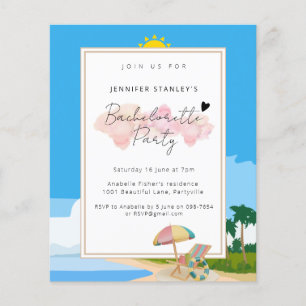 Flyer Invitación presupuestaria, Fiesta de Beach Bachelo