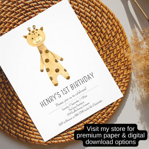 Flyer Invitación presupuestaria, jirafa linda 1º cumplea