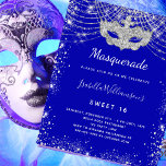 Flyer Invitación presupuestaria Masquerade Royal blue Sw<br><div class="desc">Tenga en cuenta que esta invitación está en papel de volante y es muy delgada. Los sobres no están incluidos. Para invitaciones más gruesas (el mismo diseño) visite nuestra tienda. Para una elegante Mascarada, dulce 16, 16 cumpleaños. Un fondo azul real. Decorado con un polvo falso purpurina plateado y una...</div>