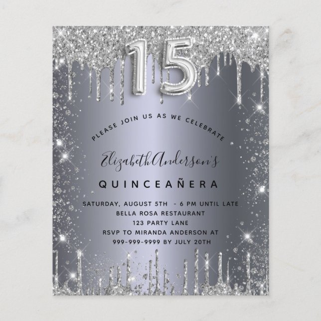 Flyer Invitación presupuestaria metalizado de Quinceaner (Frente)