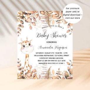 Flyer Invitación presupuestaria para Baby Shower giraffe