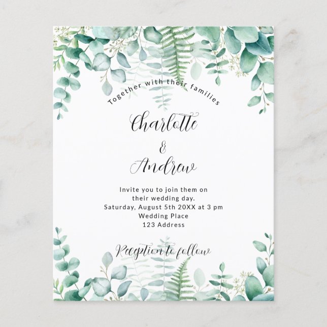 Flyer invitación presupuestaria para el boda eucalyptus (Frente)