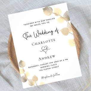Flyer invitación presupuestaria para el boda golden euca