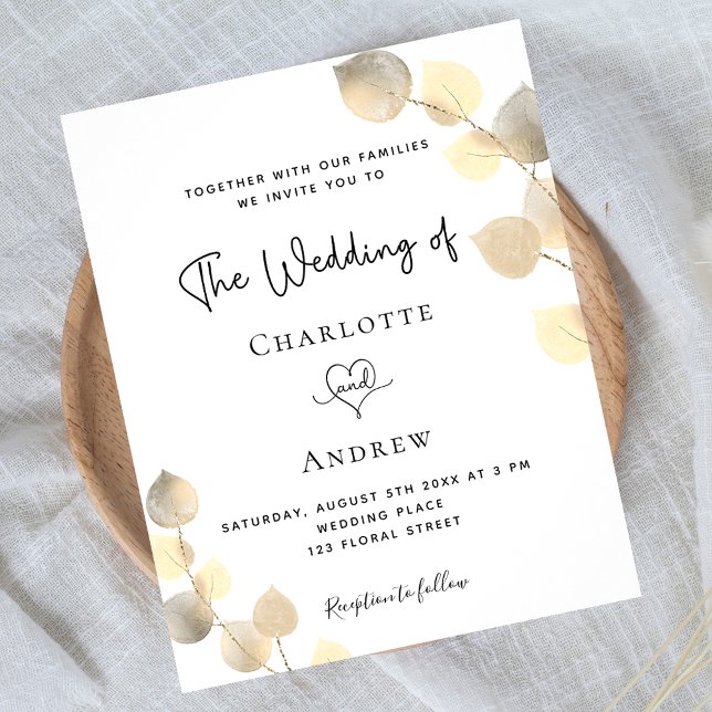 Flyer invitación presupuestaria para el boda golden euca (Subido por el creador)