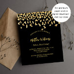 Flyer Invitación presupuestaria para el confetti de oro<br><div class="desc">Tenga en cuenta que esta invitación está en papel de volante y es muy delgada. Los sobres no están incluidos. Para invitaciones más gruesas (el mismo diseño) visite nuestra tienda. Moderna,  elegante e invitada. Un fondo negro decorado con un falso confeti dorado. Personalice y agregue un nombre y detalles.</div>