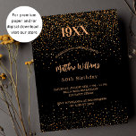 Flyer Invitación presupuestaria para el confetti de oro<br><div class="desc">Tenga en cuenta que esta invitación está en papel de volante y es muy delgada. Los sobres no están incluidos. Para invitaciones más gruesas (el mismo diseño) visite nuestra tienda. Moderna, elegante e invitada. Un fondo negro decorado con un confetti dorado. Personalice y añada año de nacimiento, nombre y detalles....</div>