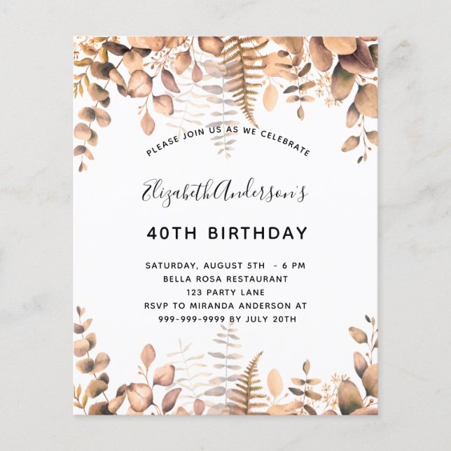 Flyer Invitación presupuestaria para el cumpleaños golde (Frente)