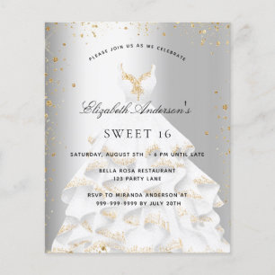 Flyer Invitación presupuestaria para el vestido dorado d