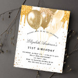 Flyer Invitación presupuestaria para globos de oro blanc<br><div class="desc">Tenga en cuenta que esta invitación está en papel de volante y es muy delgada. Los sobres no están incluidos. Para invitaciones más gruesas (el mismo diseño) visite nuestra tienda. Para un elegante cumpleaños número 21 (o cualquier edad). Un fondo blanco moda. Decorada con tonterías de purpurina dorado, pinturas de...</div>