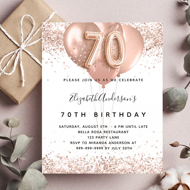 Flyer invitación presupuestaria para globos de oro rosa  (Subido por el creador)