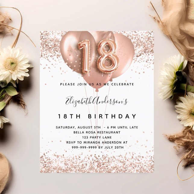 Flyer Invitación presupuestaria para globos de oro rosa  (Subido por el creador)