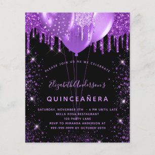 Flyer Invitación presupuestaria para purpurina negro Qui